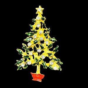 Vintage Gold Tone Rhinestone And Enamel Christmas Tree Brooch (3363)